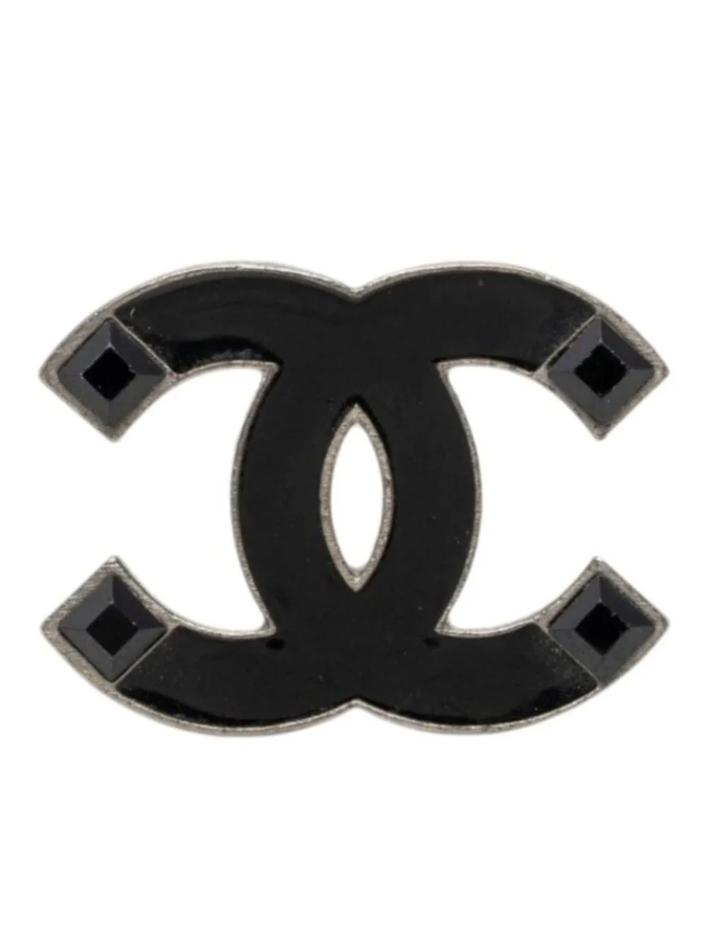 Chanel CC Logo Brooch Silver Black Metal